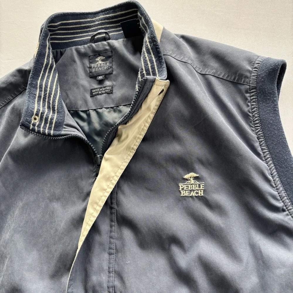 Pebble Beach Golf Vest‎ XL Navy Blue Wind Water Resistant Zip Pullover Vintage